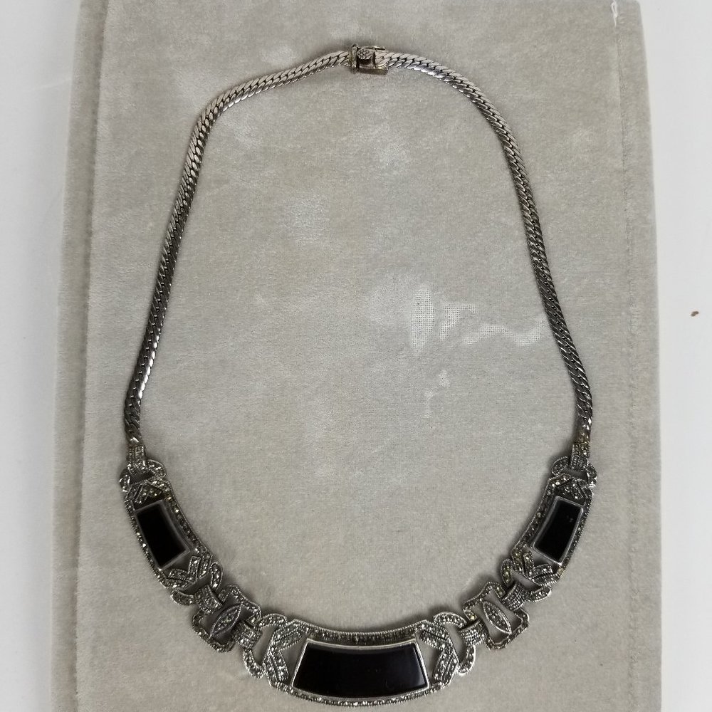 VTG Art Deco Sterling Silver Marcasite Necklace